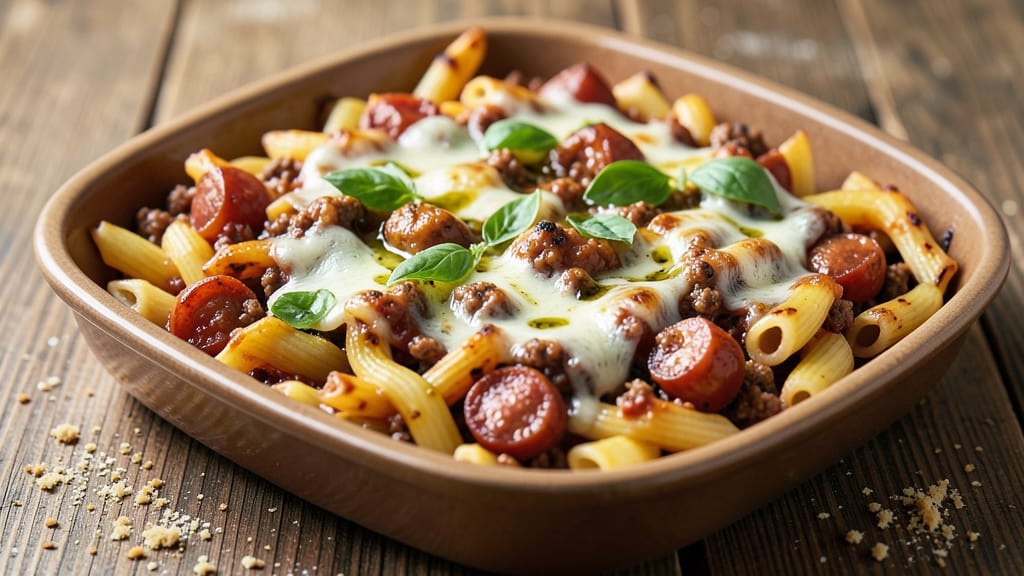 Baked Ziti Recipe with Ground Beef and Sausage: Meat-Loaded Cheese Rivers and Al Dente Noodles
