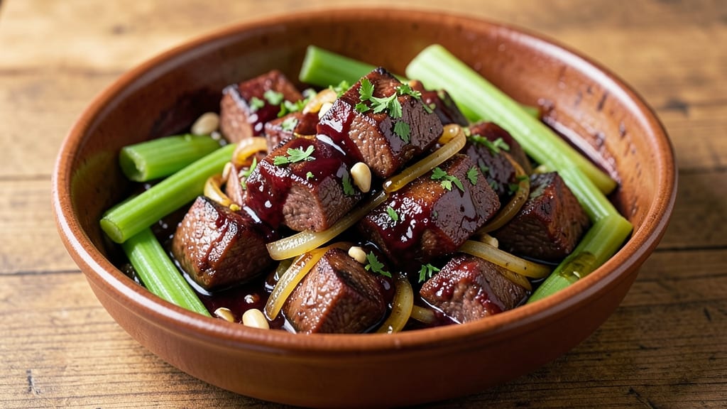 Beef and Celery Recipe: Crunchy Celery Strips With Deep Umami Braise