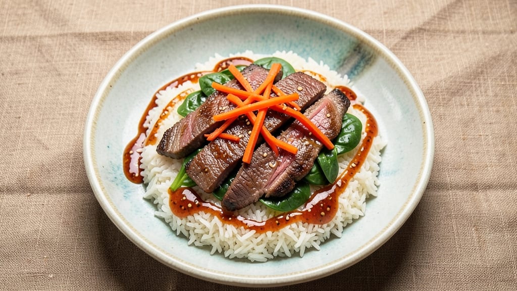 Beef Bibimbap Bowl Recipe: Wok-Seared Beef Over Fragrant Rice & Veggie Crunch