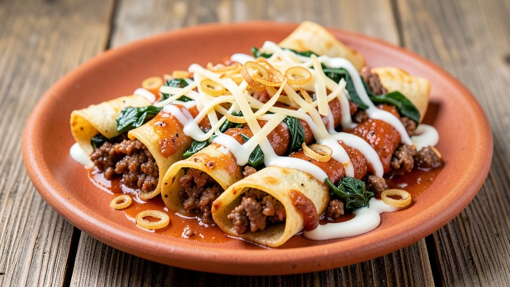 Beef and Spinach Enchiladas Recipe: Tortilla-Wrapped Cheese and Herb Heaven