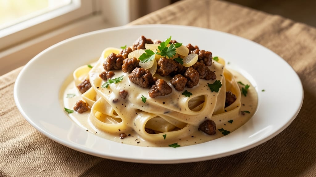 Alfredo Sauce Ground Beef Pasta Recipe: One-Pot Creamy Comfort With Meat Sauce Fusion