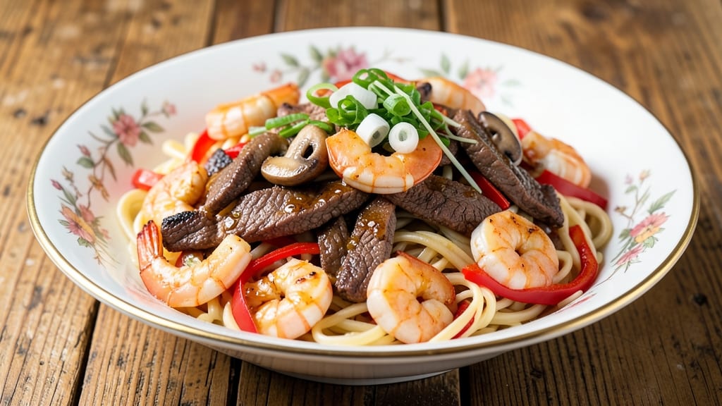 Beef and Shrimp Lo Mein Recipe: Sizzling Wok Technique with Chewy Noodles