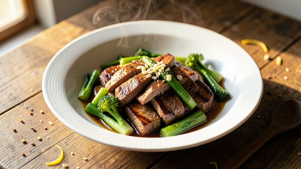 Beef and Gai Lan Recipe: Stir-Fried Gai Lan With Caramelized Beef Bites