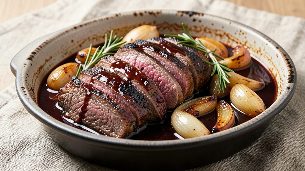 Beef and Balsamic Vinegar Recipe: Deep Wine-Reduced Glaze With Caramelized Onions
