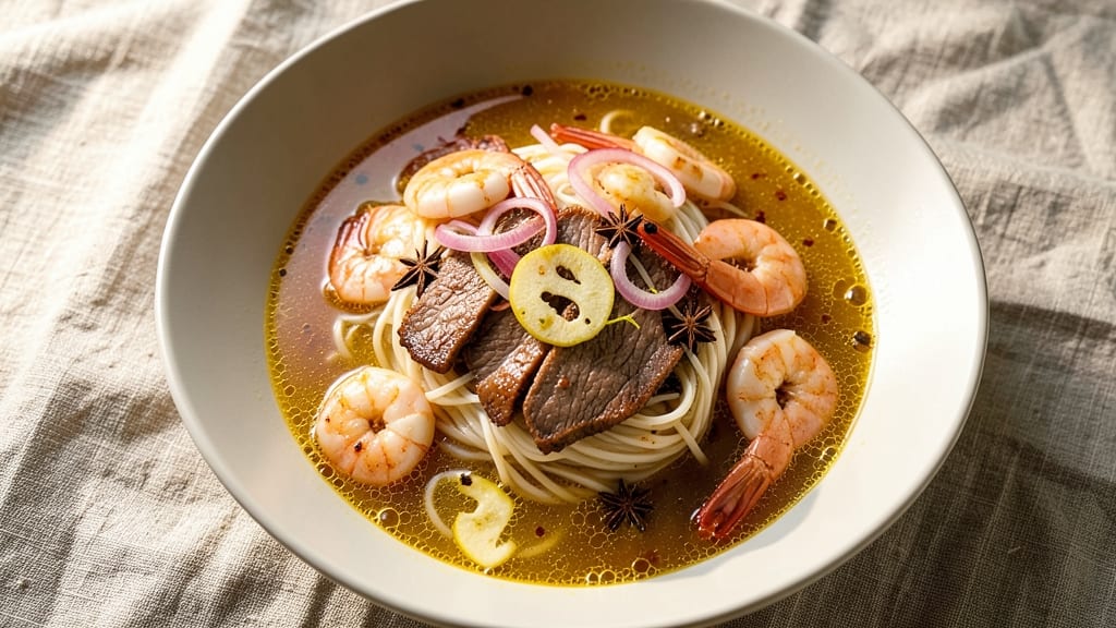 Beef and Shrimp Pho Recipe: Fragrant Star-Anise Broth with Silky Rice Noodles
