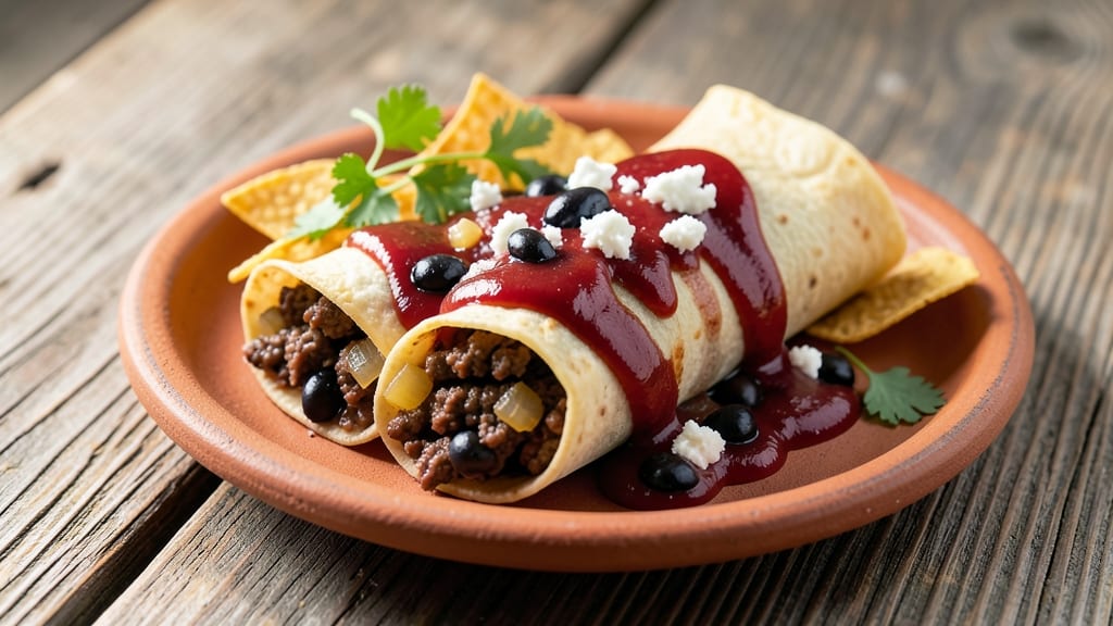 Beef and Black Bean Enchiladas Recipe: Smoky Tortilla Wraps with Melty Cheese Rivers