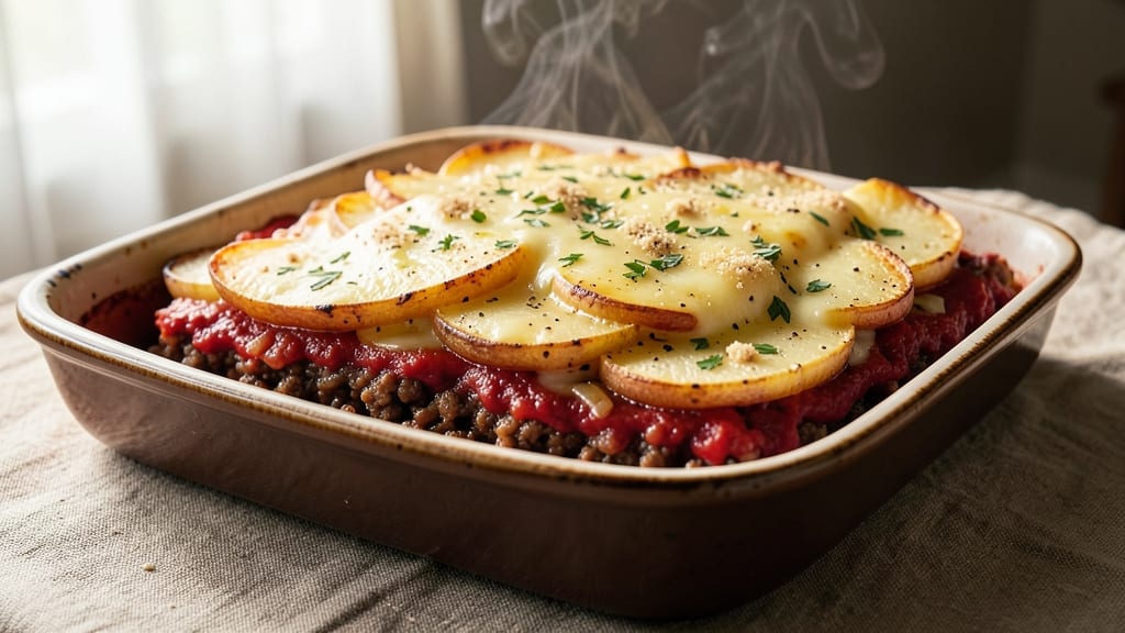 Beef And Potato Moussaka Recipe: Layered Baked Elegance With Crispy Top