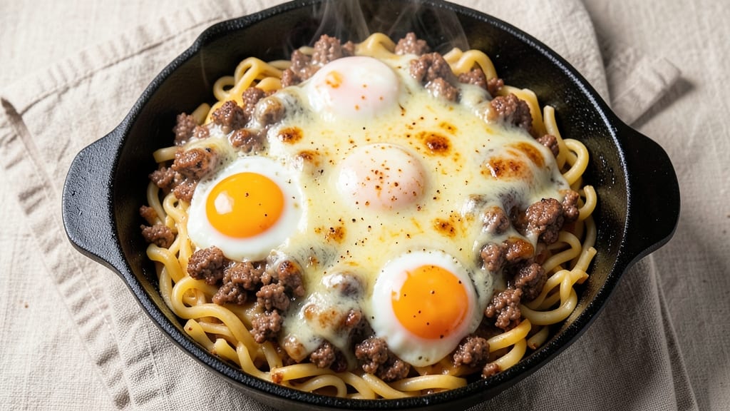 Beef and Egg Noodle Casserole Recipe: Hearty Breakfast Bake With Savory Cheese Crust