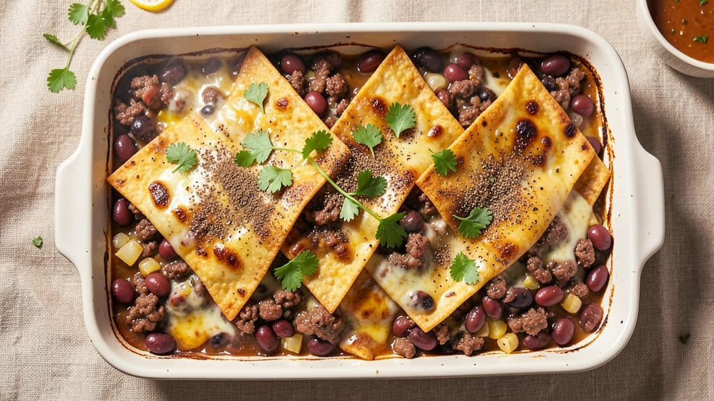 Beef and Bean Enchilada Casserole Recipe: Cheesy Tortilla Layers with Spiced Beef and Beans