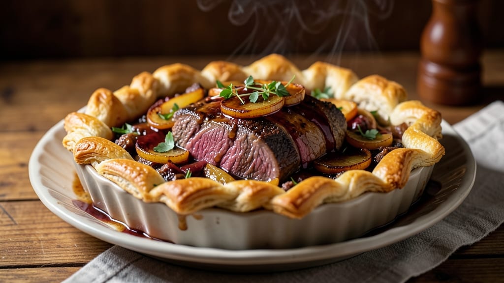 Beef and Onion Pie Recipe UK: Flaky Pastry Crust With Savory Filling