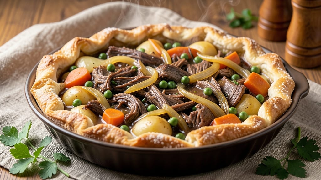 Beef and Veg Pie Recipe: Flaky Pastry Crust Over Hearty Filling