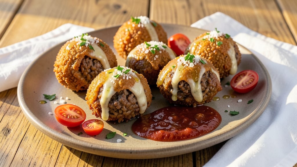 Beef Arancini Balls Recipe: Crispy Rice Shells with Melty Cheese Hearts