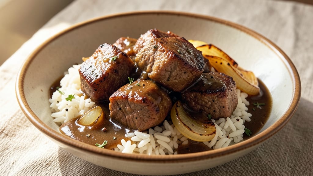 Beef and Gravy Over Rice Recipe: Savory Beef and Rich Pan Sauce in One Pot