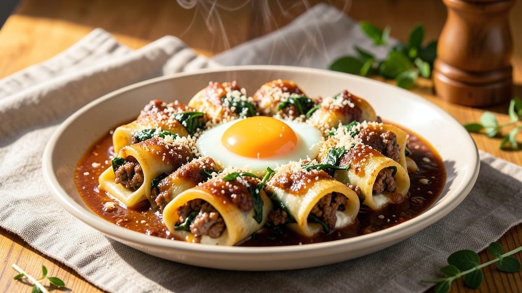 Beef and Spinach Cannelloni Recipe: Baked Pasta Layers With Rich Ricotta Filling