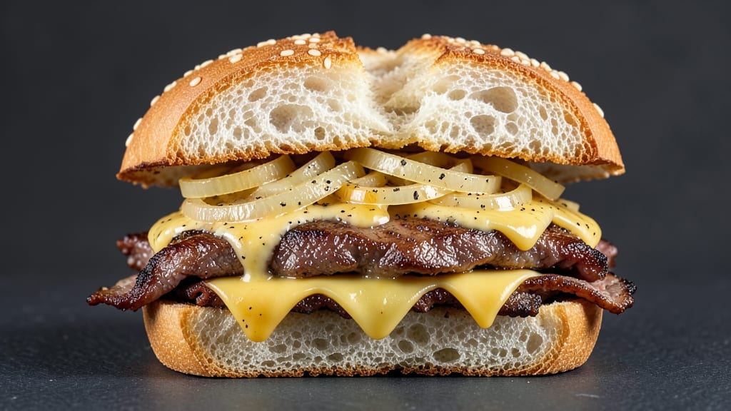 Arby's Roast Beef and Cheddar Cheese Sandwich Recipe: Toasted Bread, Melted Cheese, and Caramelized Onions